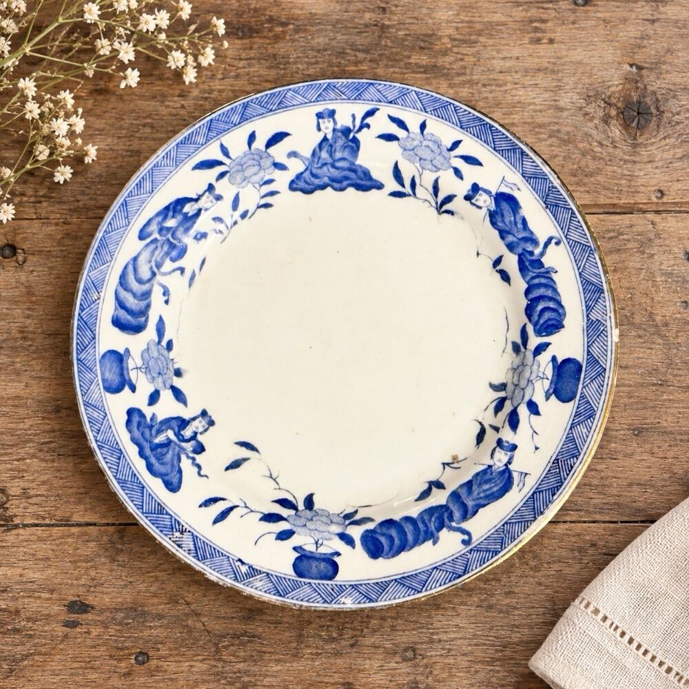 Antique Chinese Kangxi Blue White Long Eliza Porcelain Plate c1700 6.875in